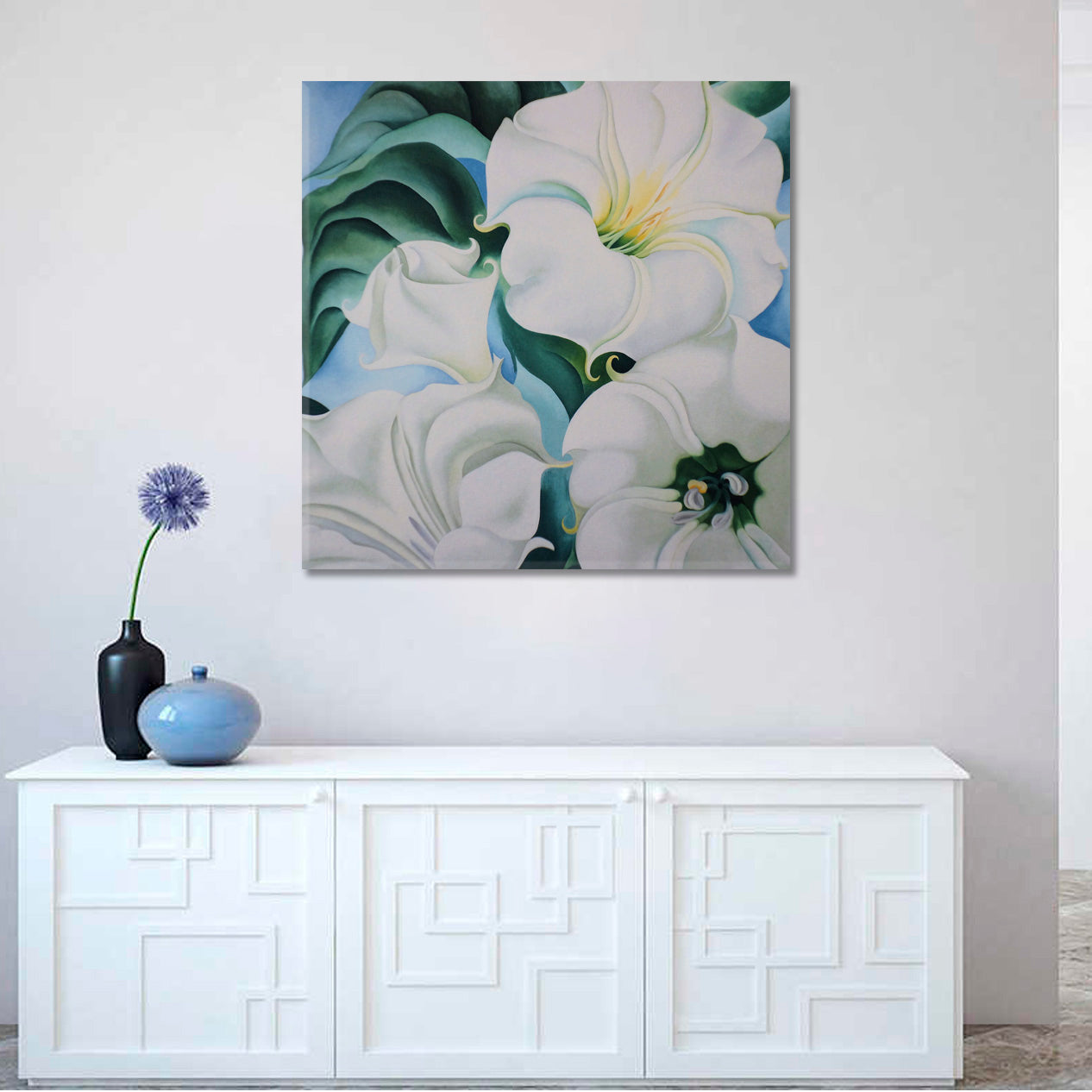 LILY BEAUTY IN DETAILS White Trumpet Lily Flower in Details  - Square Floral & Botanical Split Art Artesty 1 Panel 12"x12" 