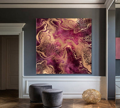 PINK PURPLE ROSE Golden Veins Marble Swirls Luxury Fashion Marbling Fluid Art, Oriental Marbling Canvas Print Artesty   