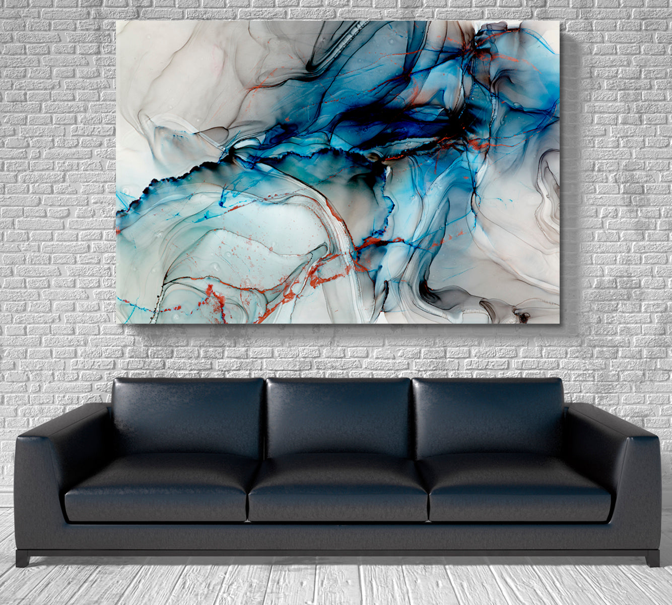 Smoky Alcohol Ink Art Modern Abstract Transparent Gray Blue Marble Fluid Art, Oriental Marbling Canvas Print Artesty   