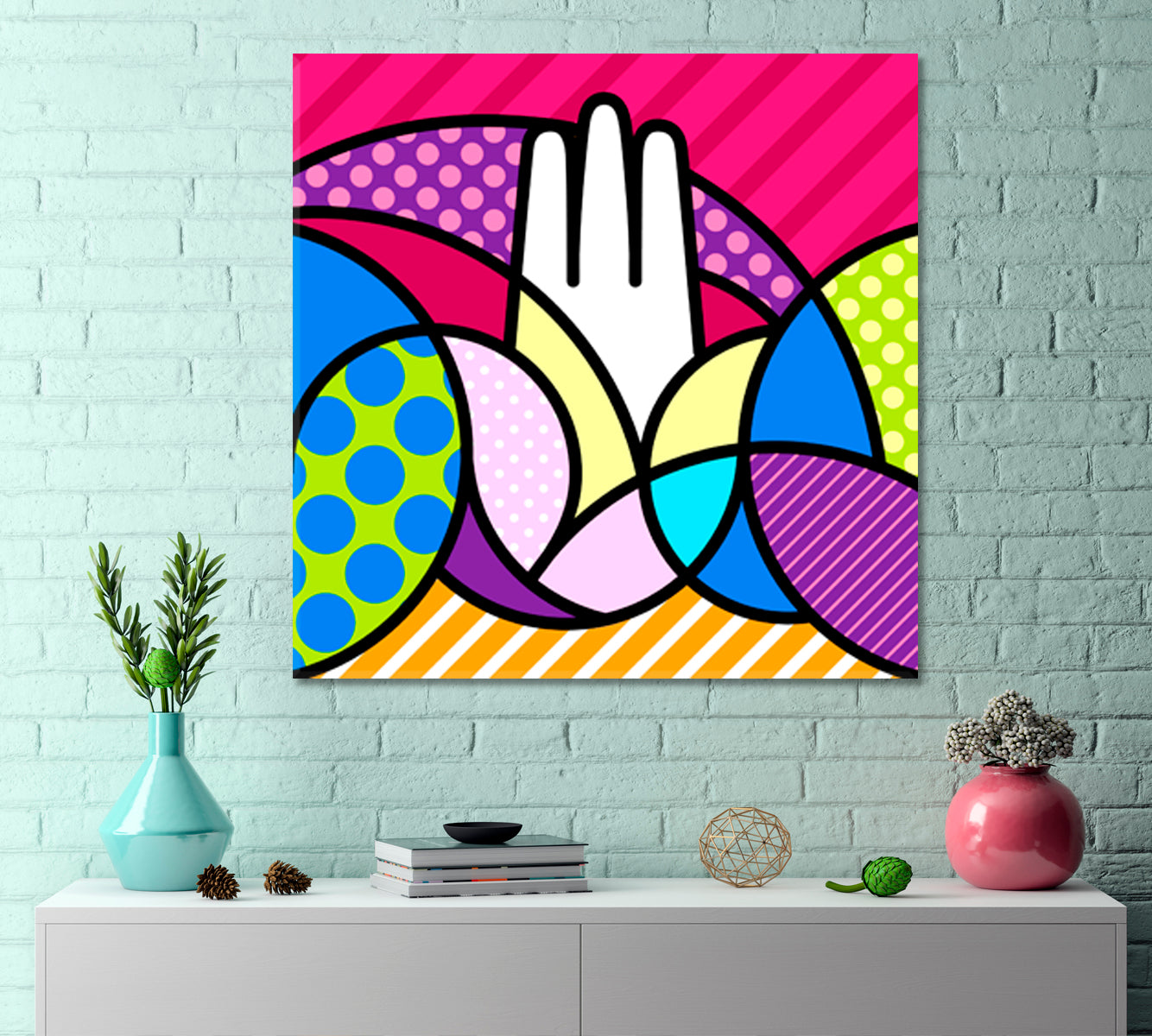 HAMSA HAND Sacred Geometry Modern Pop Art Religious Symbol Pop Art Canvas Print Artesty   