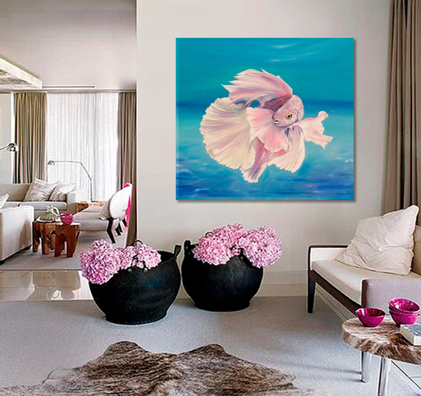 OCEAN Siamese Fighting Fish Underwater Nautical | Square Nautical, Sea Life Pattern Art Artesty   