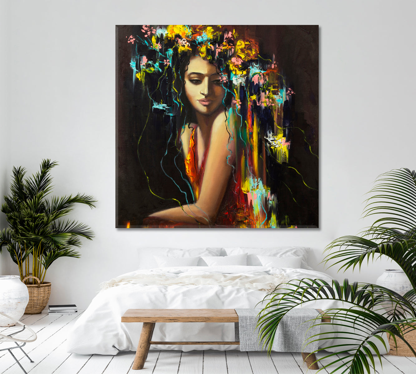 LADY OF THE FLOWERS Beautiful Woman Magic and Mythology Vivid Colors - Square Panel Fine Art Artesty   