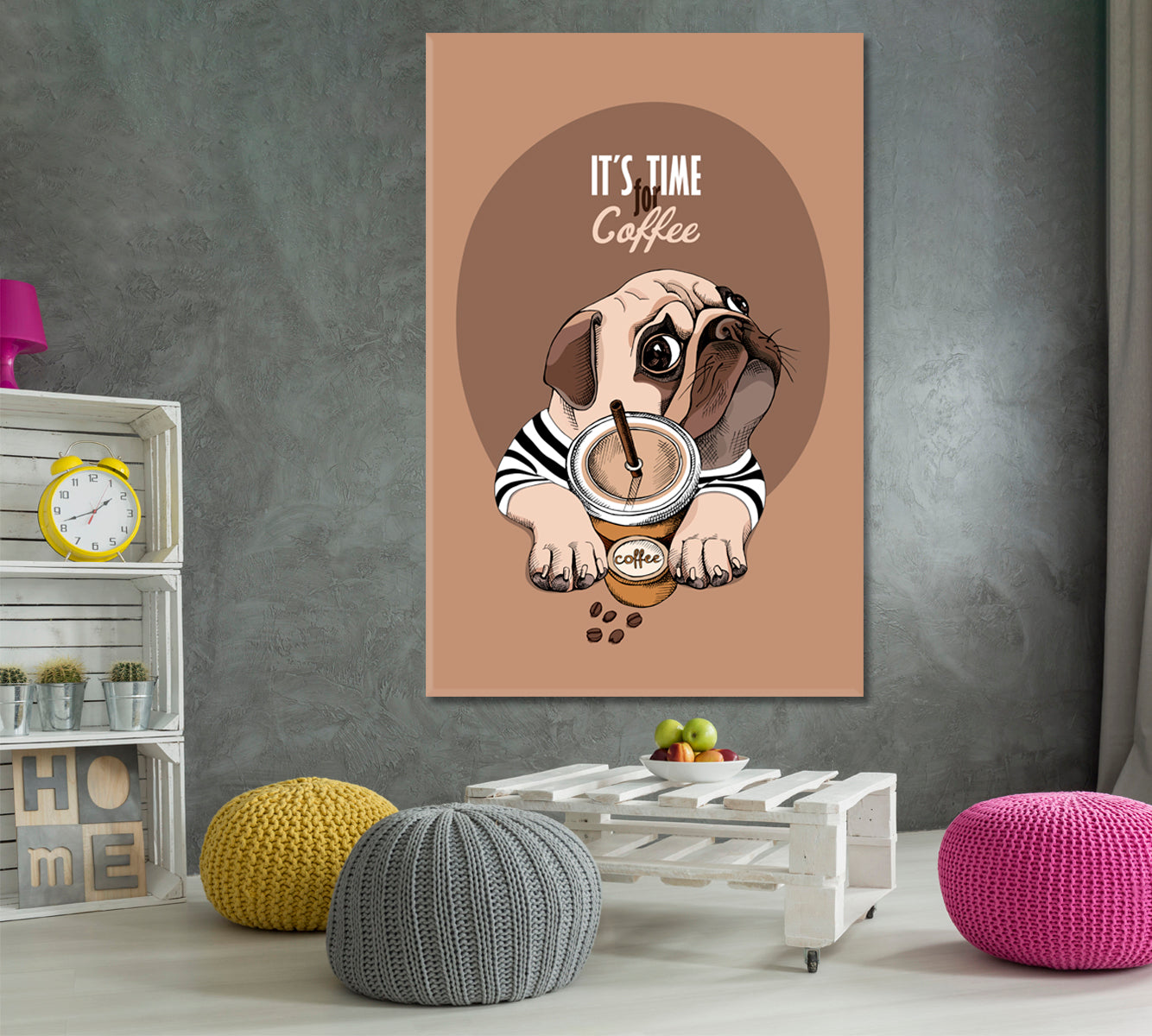 FUNNY PUG Coffee Lovers - V Animals Canvas Print Artesty   