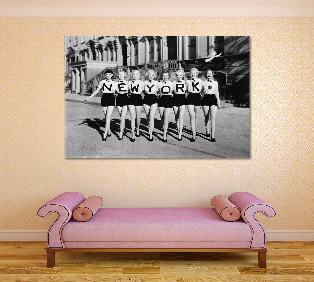 NEW YORK CITY Vintage Black and White Photo CHORUS LINE of Beautiful Women Vintage Affordable Canvas Print Artesty 1 panel 24" x 16" 