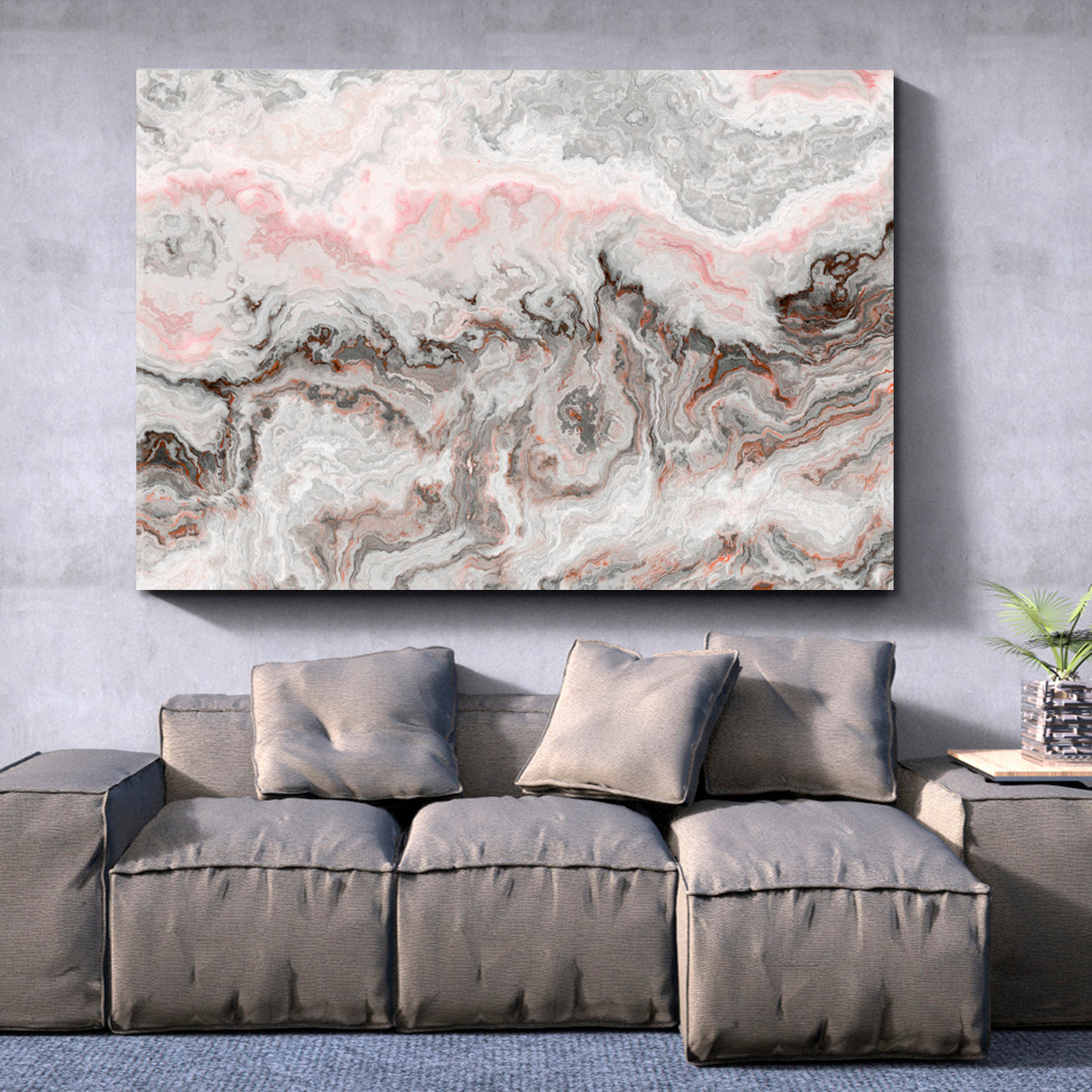 Marble Pattern Gray Off White Pink Beige Pastel Colors Fluid Art, Oriental Marbling Canvas Print Artesty 1 panel 24" x 16" 