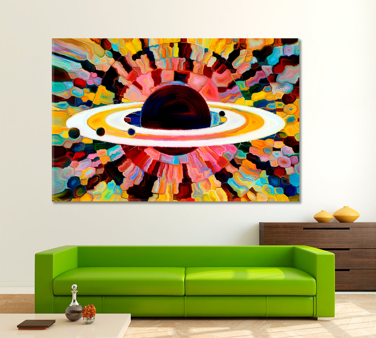 Multicolor Abstract Planet Disk Mosaic Pattern Celestial Home Canvas Décor Artesty 1 panel 24" x 16" 