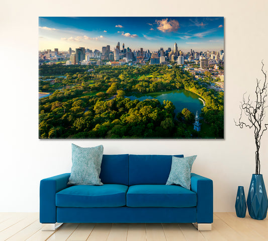 Bangkok Urban Business Cityscape Modern Buildings Lumpini Park Famous Landmarks Artwork Print Artesty   