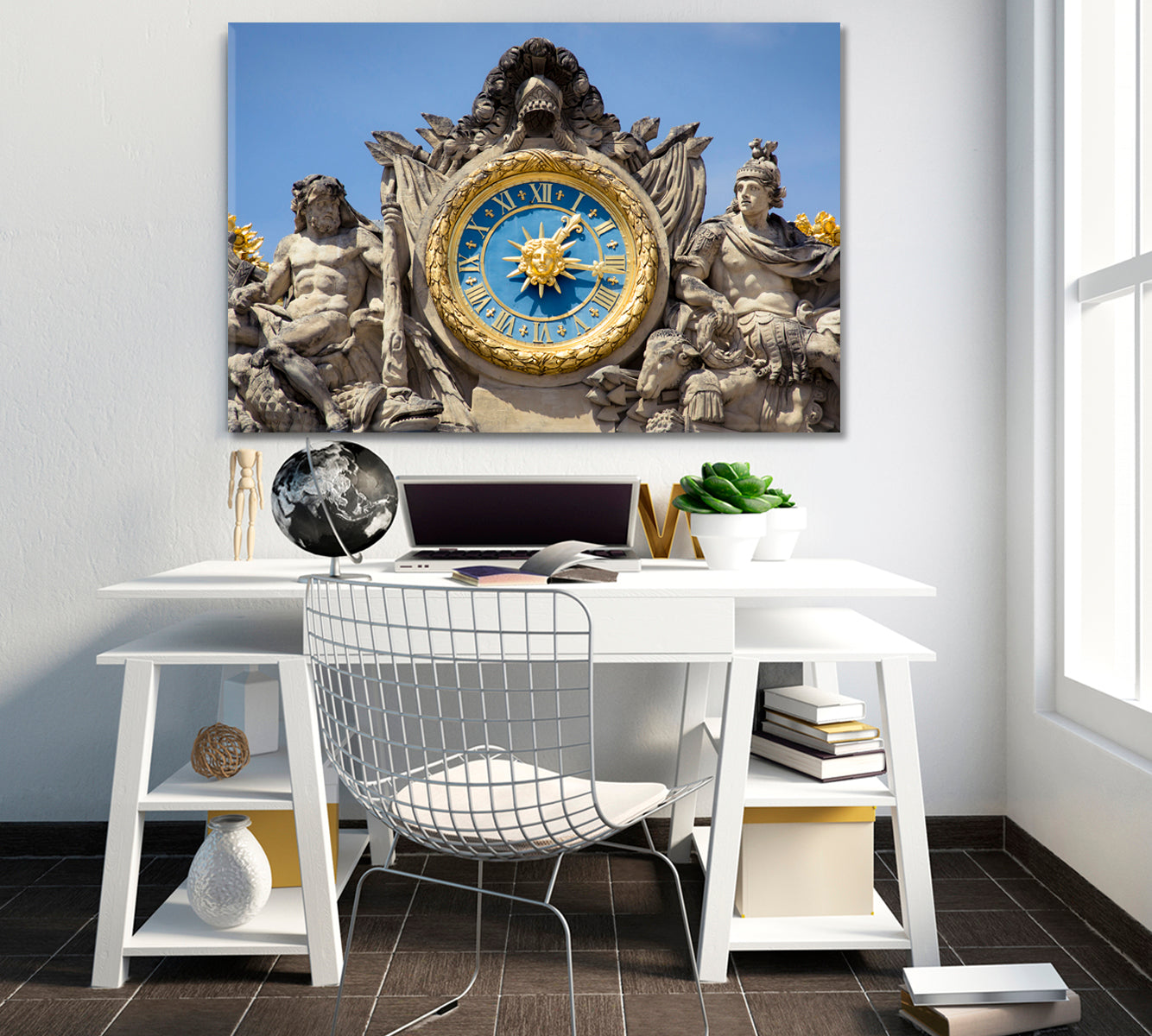 VERSAILLE PALACE Versailles Golden Clock Wall Art Canvas Print Famous Landmarks Artwork Print Artesty   