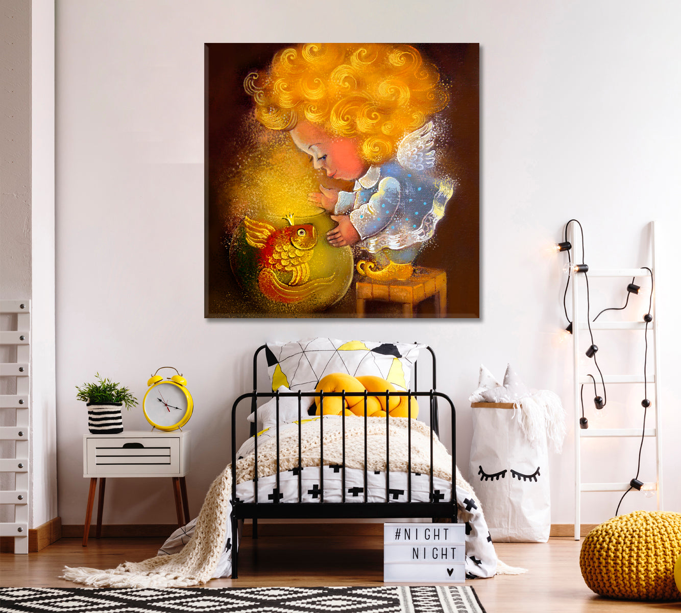 KIDS ROOM CONCEPT Beautiful Sweet Little Angel Canvas Print | Square Panel Kids Room Canvas Art Print Artesty   