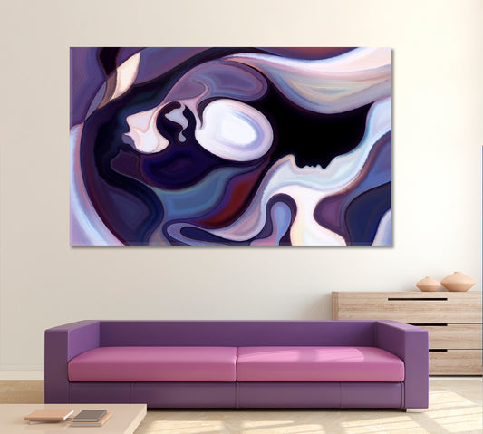 People And Refined Lines In Blue Lilac Purple Colors Abstract Art Print Artesty 1 panel 24" x 16" 