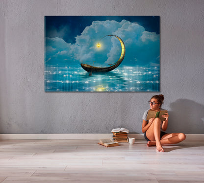 STARRY NIGHT Fantasy Boat Scenery Landscape Surreal Fantasy Large Art Print Décor Artesty   