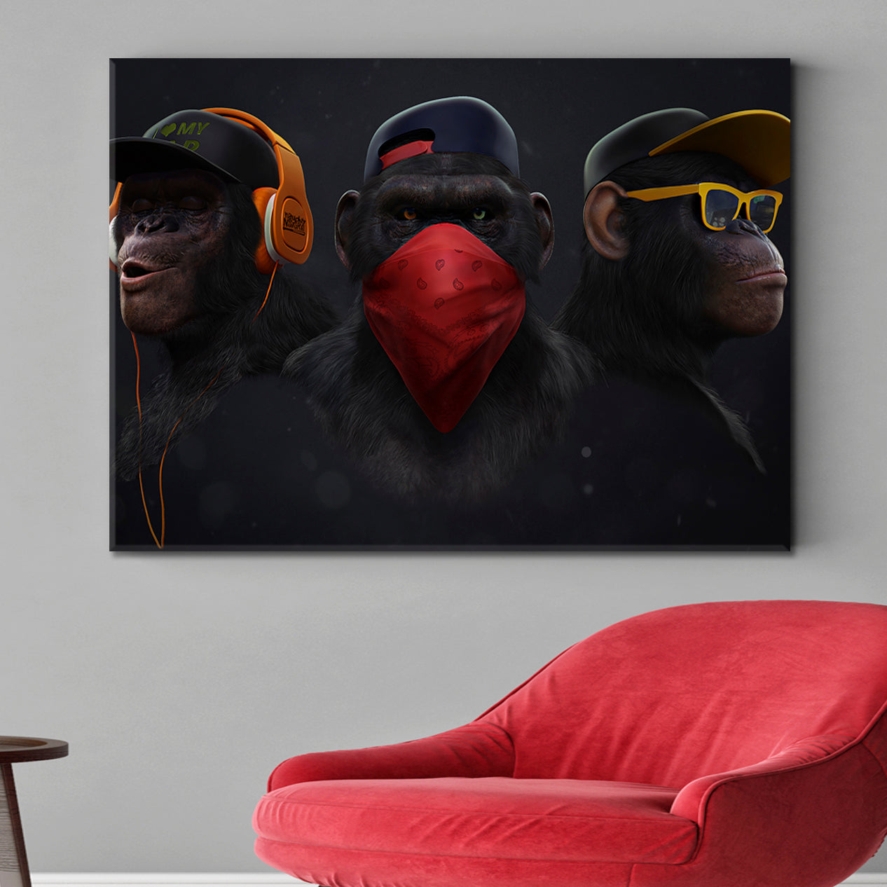 Three Wise Monkeys See No Evil Hear No Evil Speaks no Evil Animals Canvas Print Artesty   