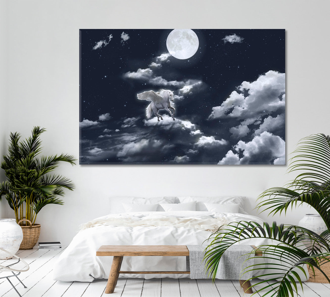 SKYSCAPE White Winged Horse Full Moon Skyscape Canvas Artesty   