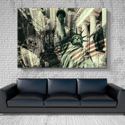 United States of America New York City Landmarks Symbols Collage Cities Wall Art Artesty   