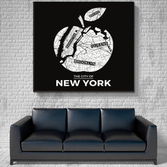 New York Big Apple City Map Typography Style Poster Maps Canvas Artwork Artesty   