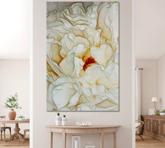 Peony Flower Petals Abstract Pattern Soft White Creamy Pastel Colors Canvas Print - Vertical Floral & Botanical Split Art Artesty   