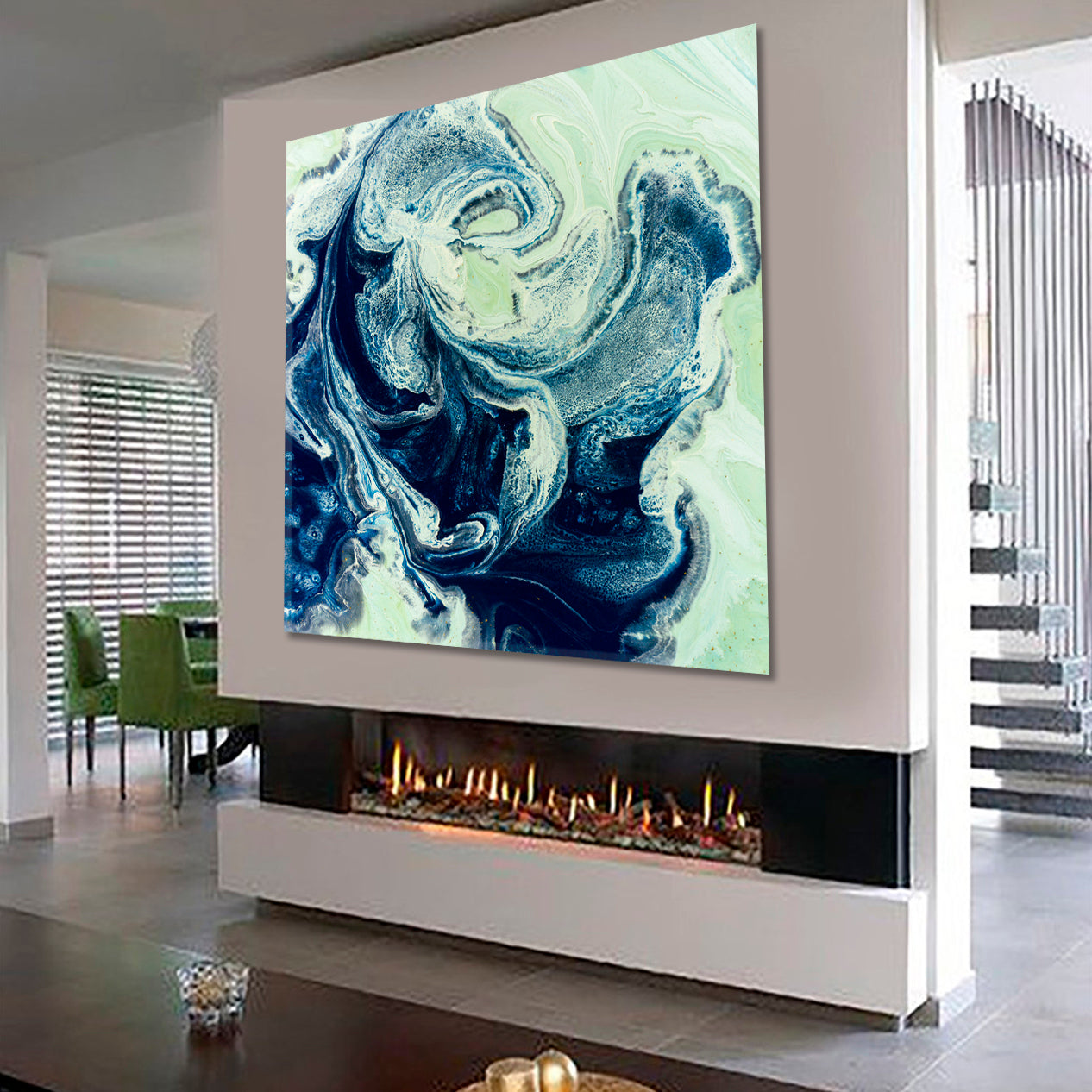 TRENDY MARBLE Abstract Fluid Art  - Square Panel Fluid Art, Oriental Marbling Canvas Print Artesty   