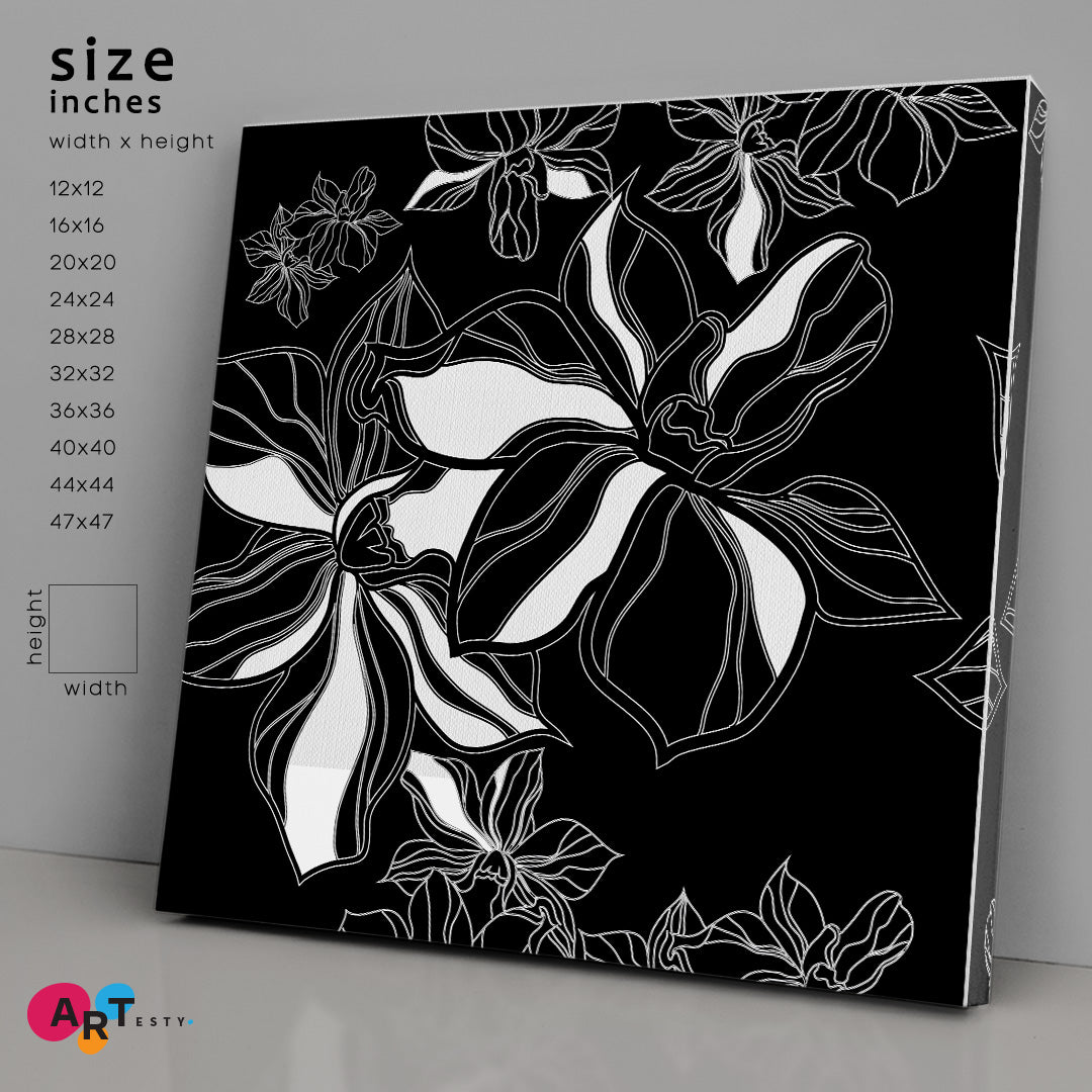 Black And White Flowers Leaves Black and White Wall Art Print Artesty 1 Panel 12"x12" 