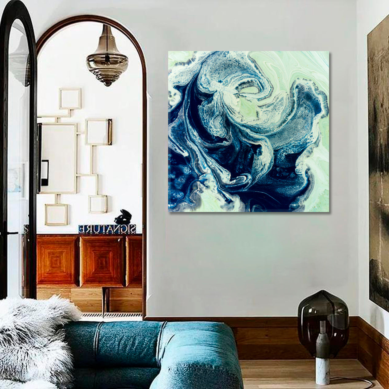 TRENDY MARBLE Abstract Fluid Art  - Square Panel Fluid Art, Oriental Marbling Canvas Print Artesty 1 Panel 12"x12" 