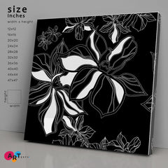 Black And White Flowers Leaves Black and White Wall Art Print Artesty 1 Panel 12"x12" 