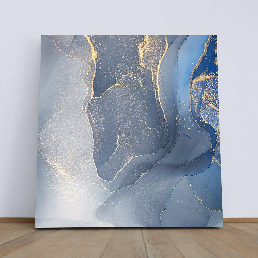 ABSTRACT MARBLE Tender Blue Modern Art Fluid Art, Oriental Marbling Canvas Print Artesty   