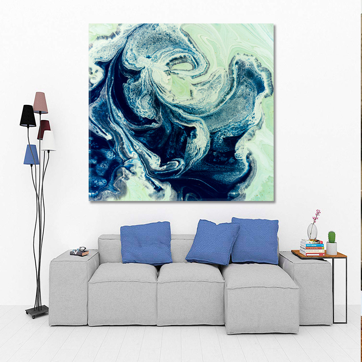 TRENDY MARBLE Abstract Fluid Art  - Square Panel Fluid Art, Oriental Marbling Canvas Print Artesty   