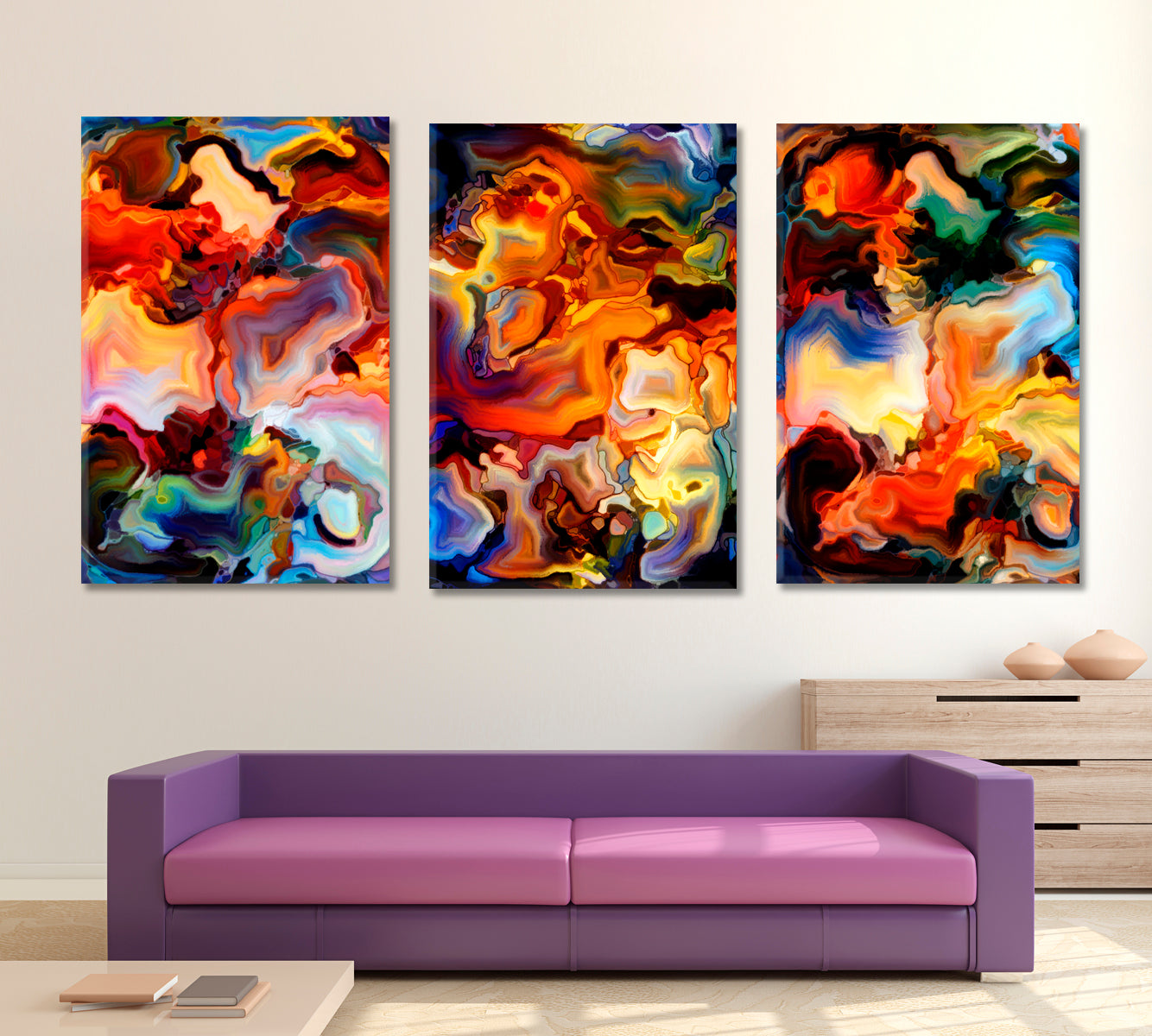 Set of 3 Vertical Panels Abstract Art Print Artesty   