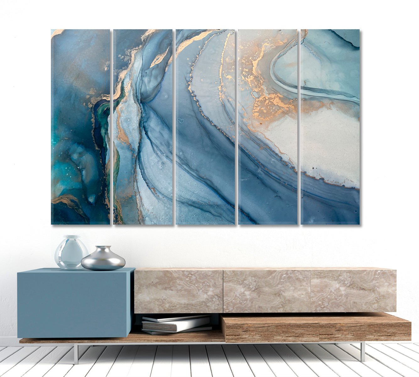 ABSTRACT MARBLE VEINS Translucent Blue Fluid Painting Fluid Art, Oriental Marbling Canvas Print Artesty   