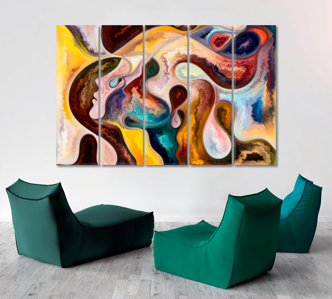 Abstract Shapes Vivid Dreams Painting Consciousness Art Artesty 5 panels 36" x 24" 