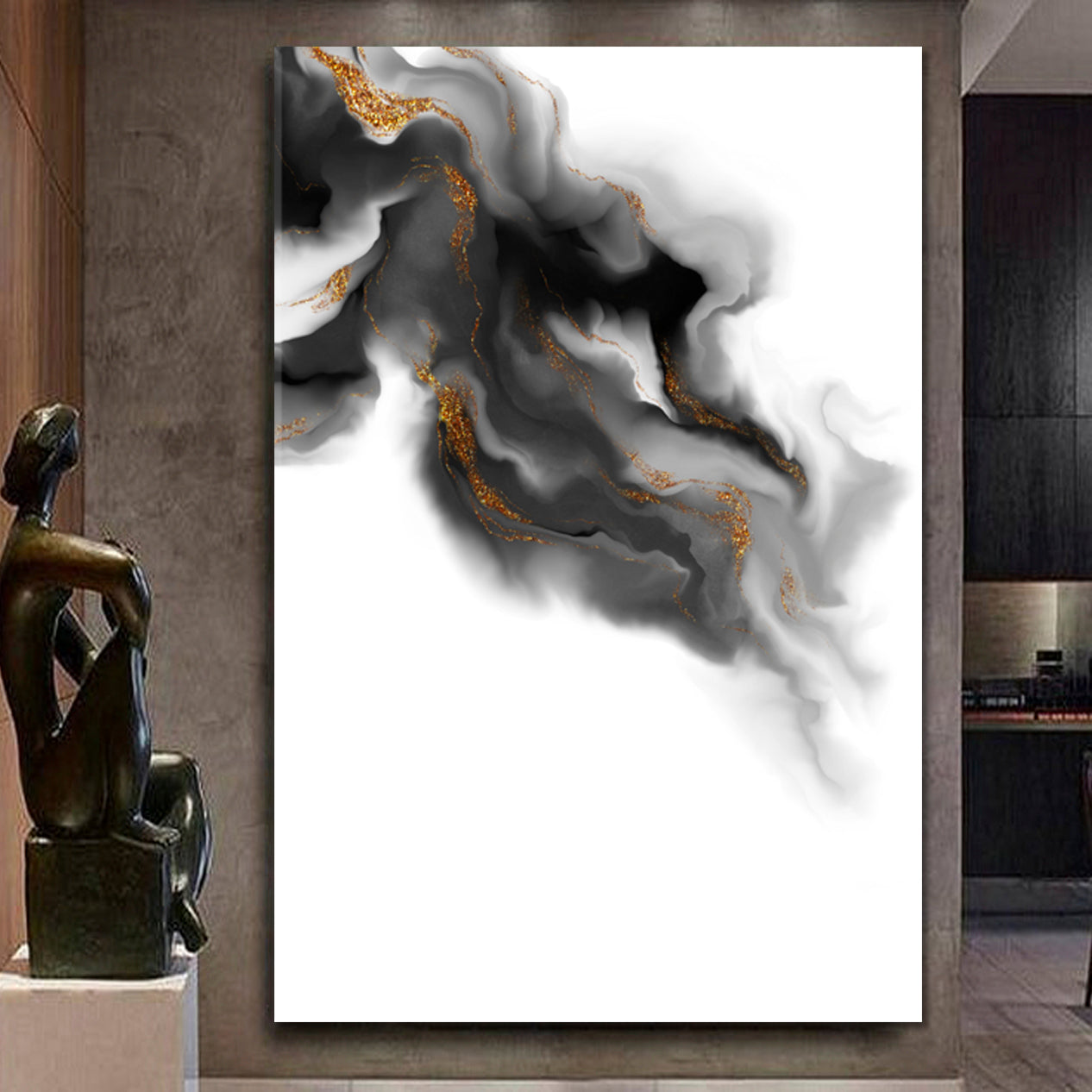 Motion Dynamic Vibrant Marble Art Composition Liquid Flow Shapes  - Vertical Fluid Art, Oriental Marbling Canvas Print Artesty   