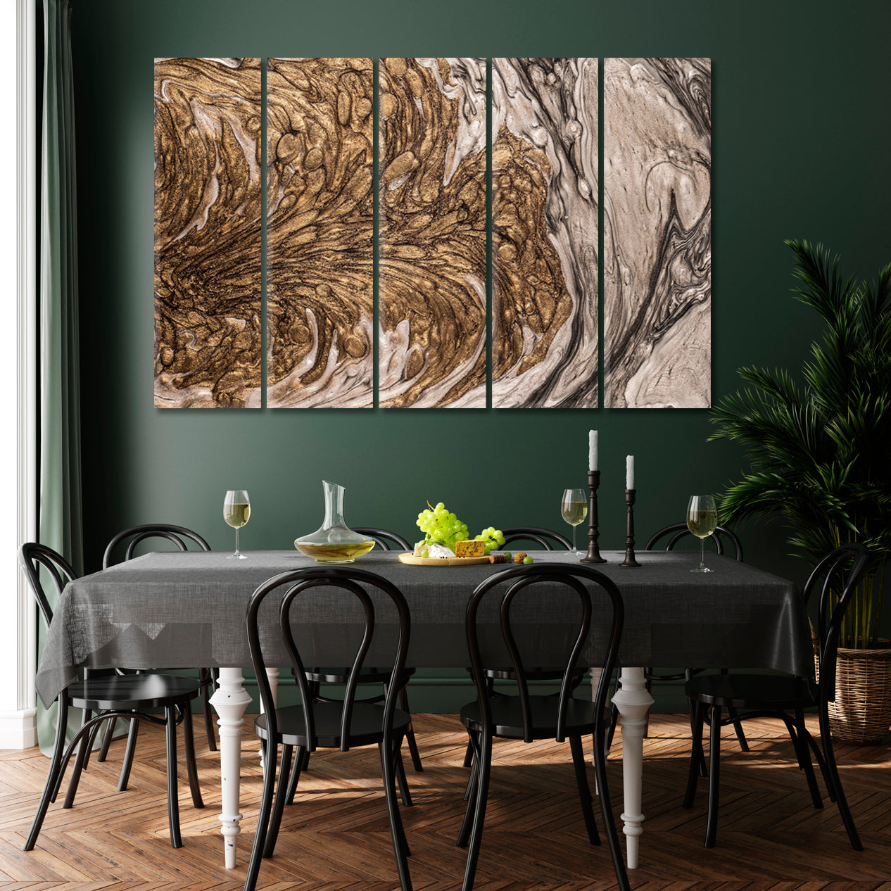 Abstract Fluid Art Marble Brown Swirls Modern Canvas Print Fluid Art, Oriental Marbling Canvas Print Artesty 5 panels 36" x 24" 