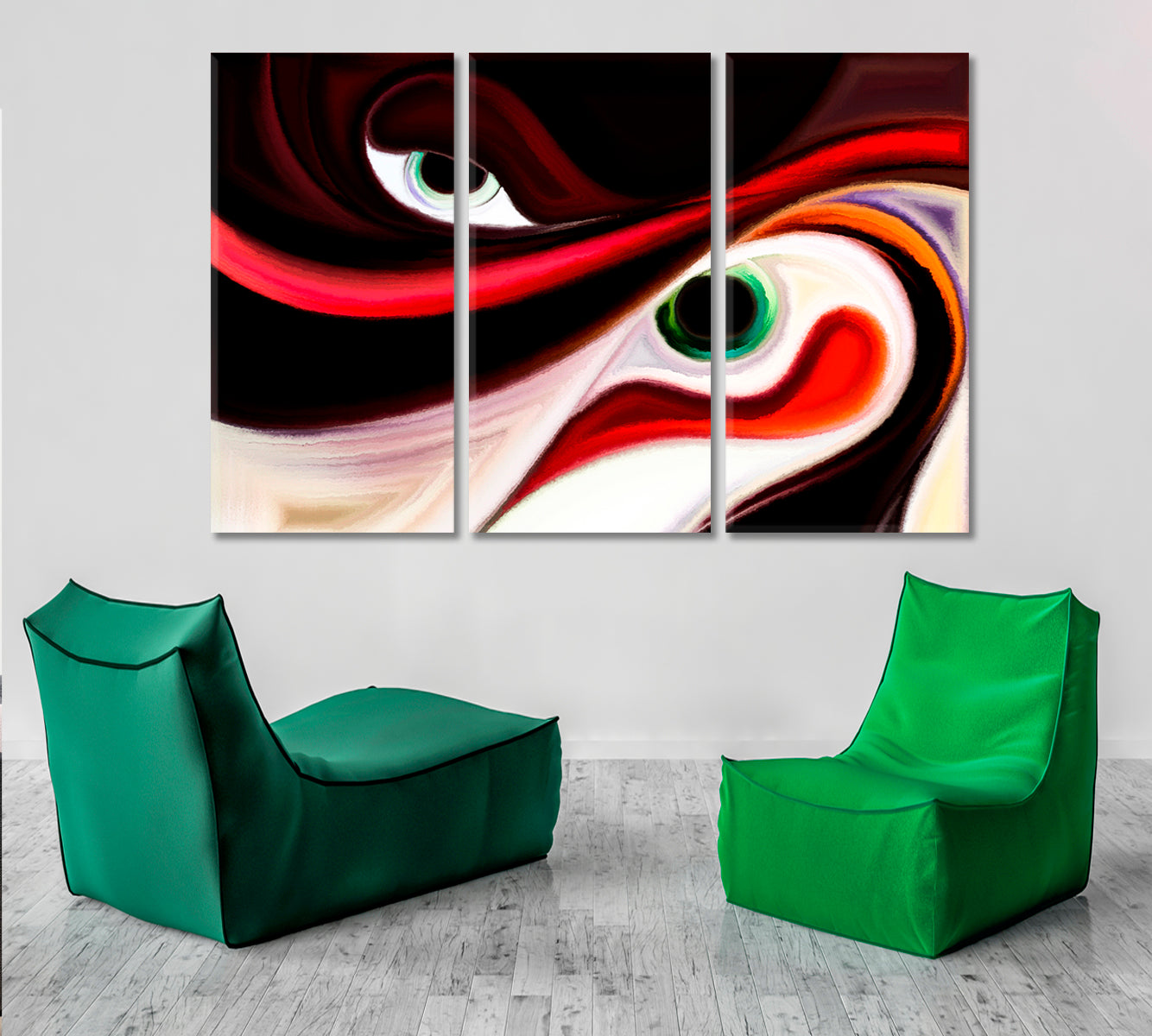Yin Yang Vibrant Abstract Waves and Curves Imagination Design Abstract Art Print Artesty 3 panels 36" x 24" 