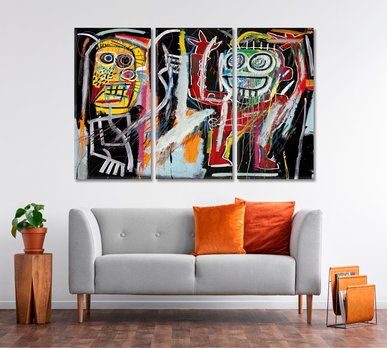Basquiat Inspired Poster Abstract Art Print Artesty 3 panels 36" x 24" 