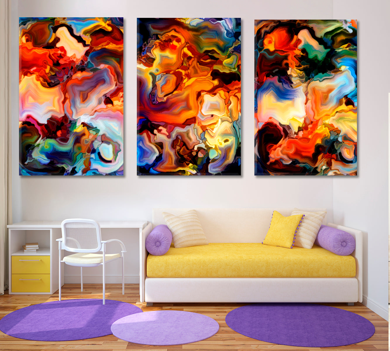 Set of 3 Vertical Panels Abstract Art Print Artesty   