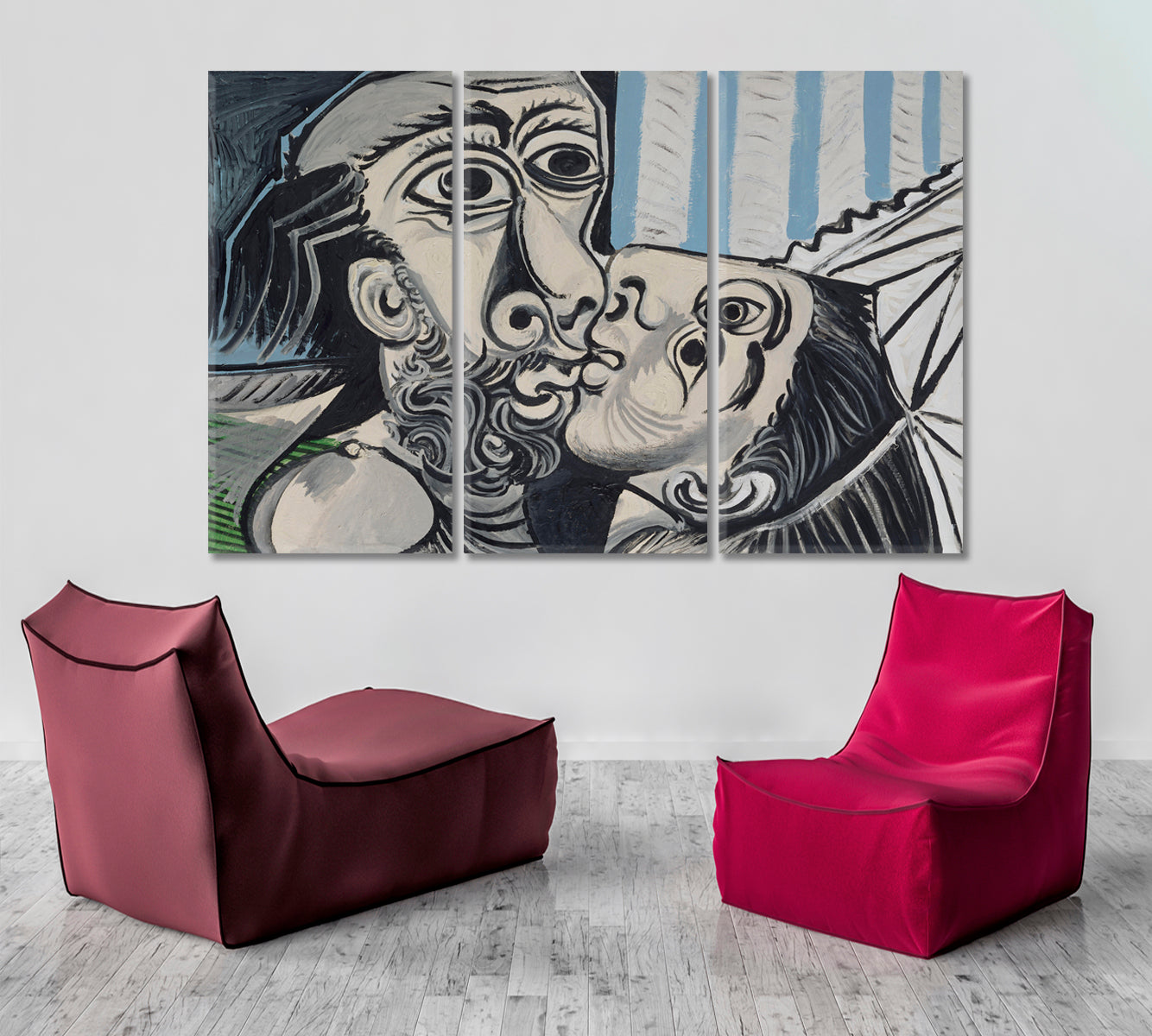 KISS Abstract Cubism Picasso Style Poster Fine Art Artesty 3 panels 36" x 24" 
