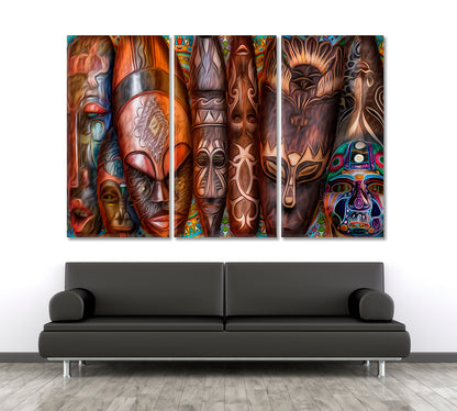 African Abstract Masks Abstract Art Print Artesty 3 panels 36" x 24" 