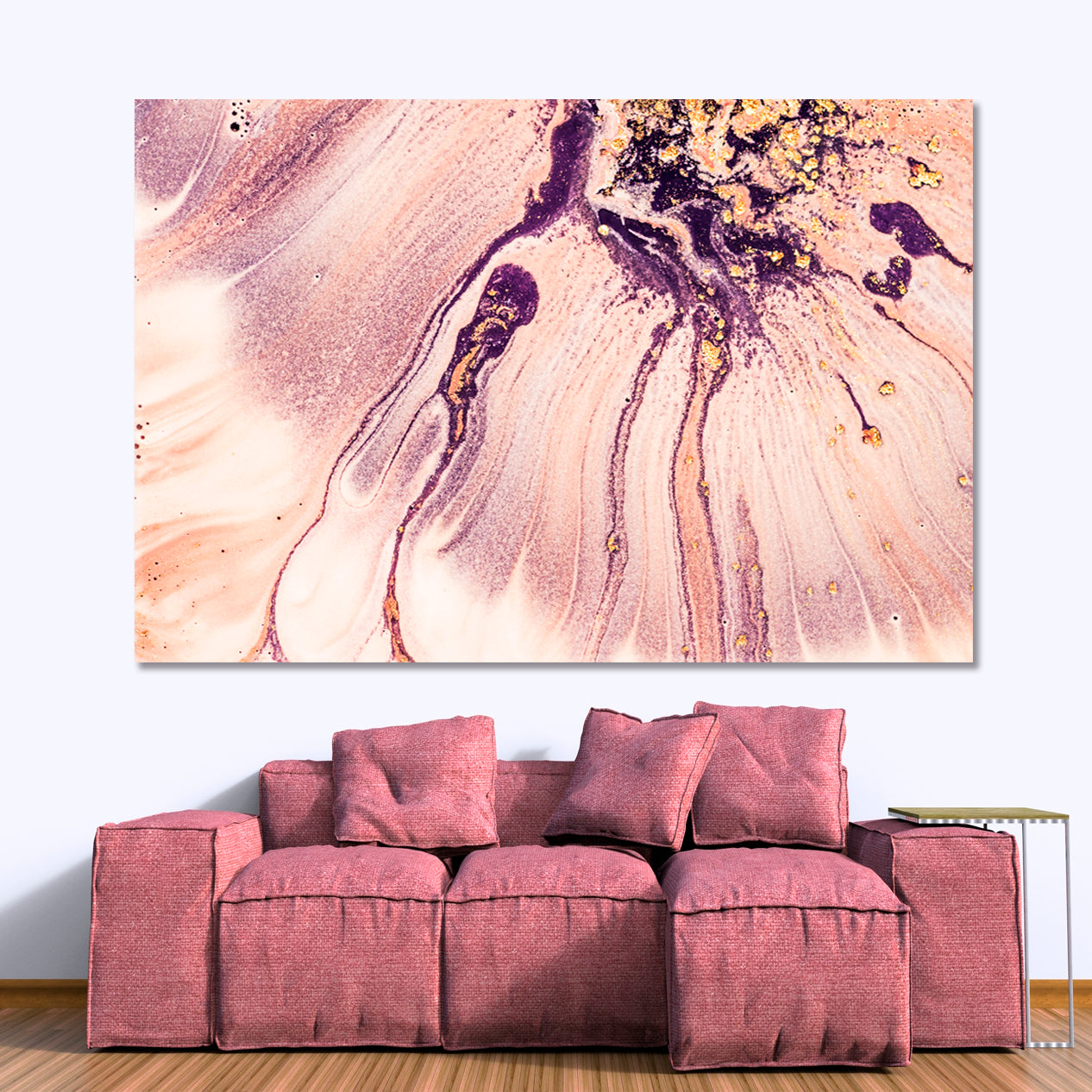 Pink Pale Rosette Gentle Romantic Marble Pattern Fluid Art, Oriental Marbling Canvas Print Artesty   