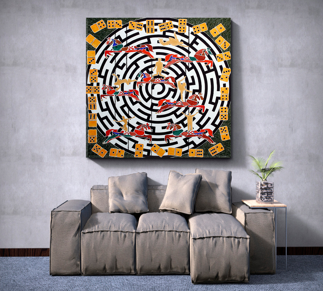 LABYRINTH Modern Abstract Art Dominoes Parts Horses People Maze Abstract Art Print Artesty   