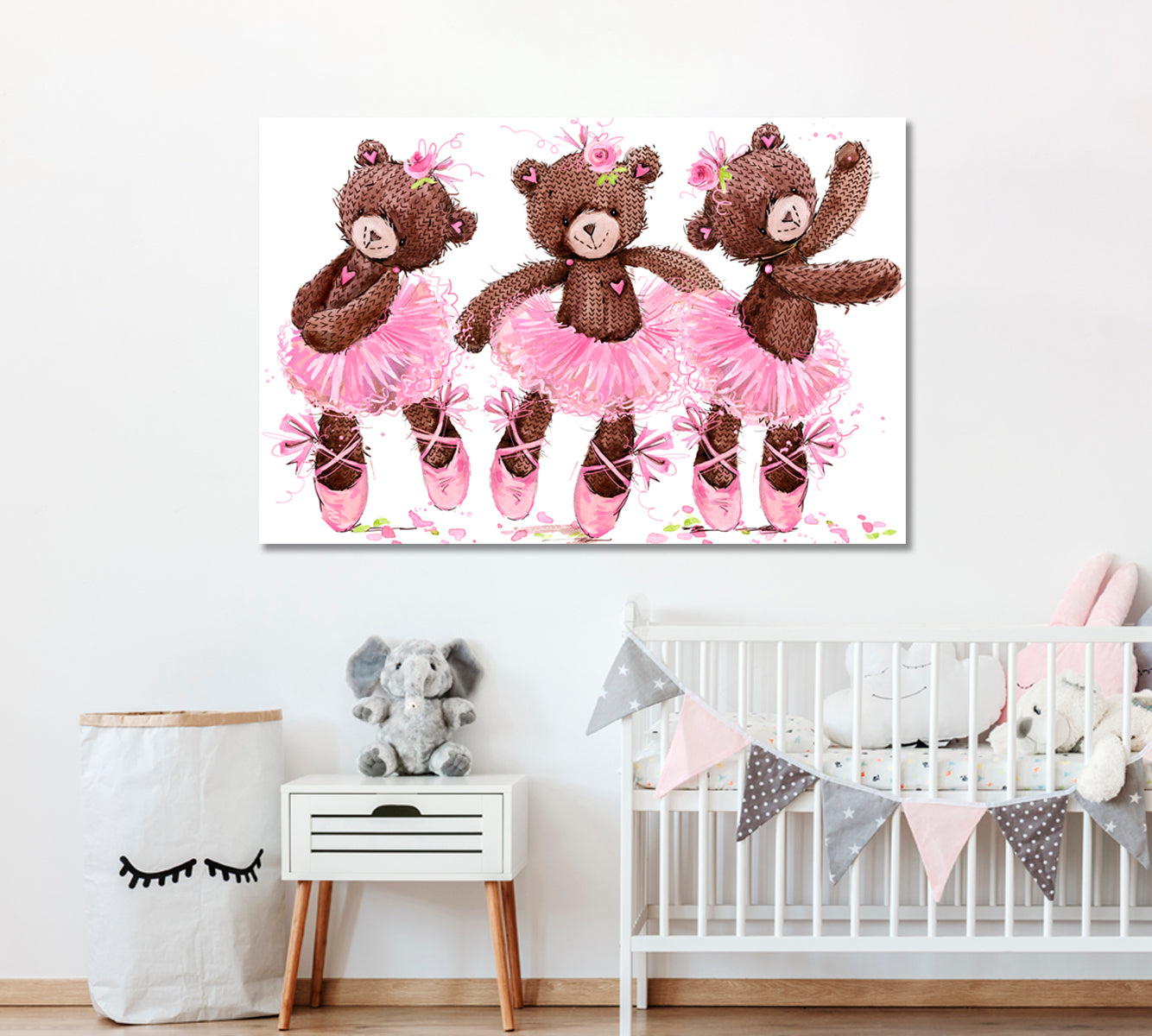 Kids Room Nursery Concept Cute Teddy Bear Sweet Cartoon Ballerina Canvas Print Kids Room Canvas Art Print Artesty   