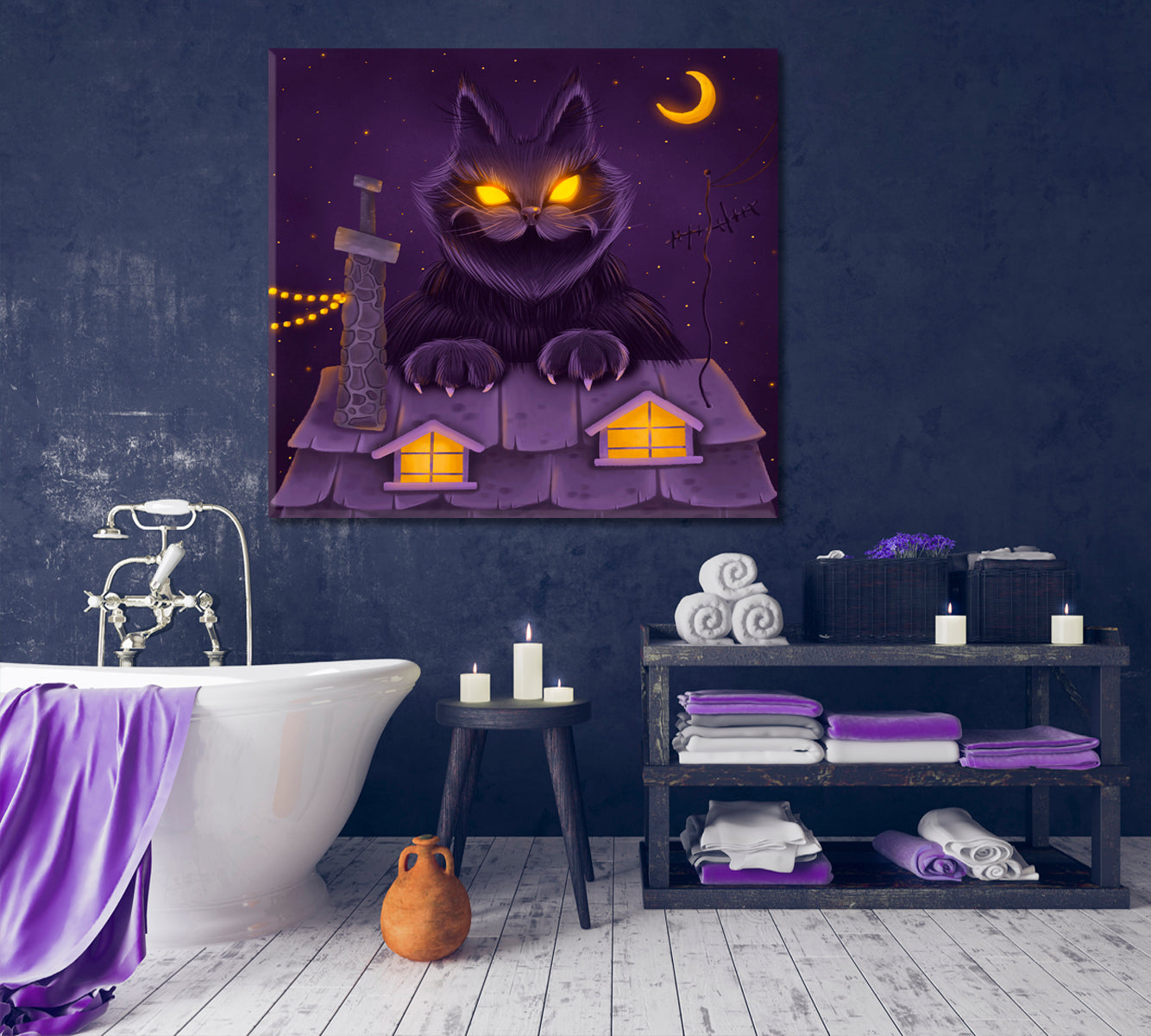 FAIRY TALE Huge Fairy Yule Cat Dreamlike Surreal Kid's Art Canvas Print | Square Panel Kids Room Canvas Art Print Artesty   