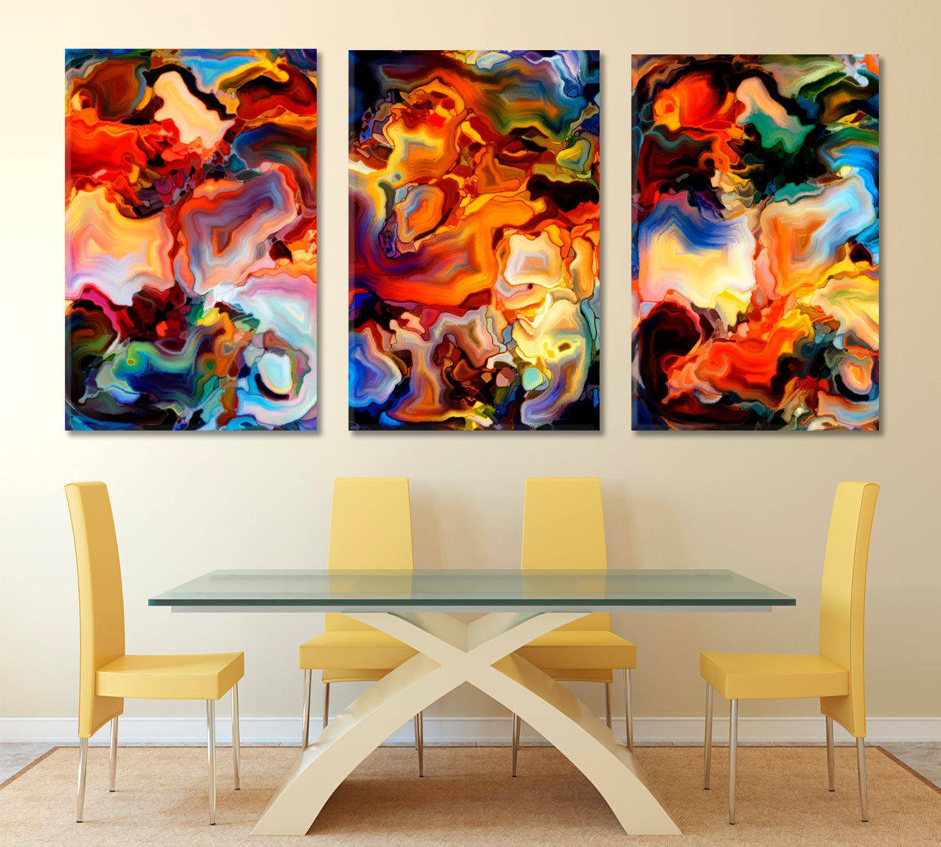 Set of 3 Vertical Panels Abstract Art Print Artesty   