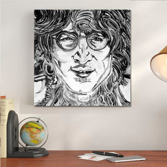 JOHN LENNON  Prague John Lennon Wall Street Art Canvas Print - Square Black and White Wall Art Print Artesty   