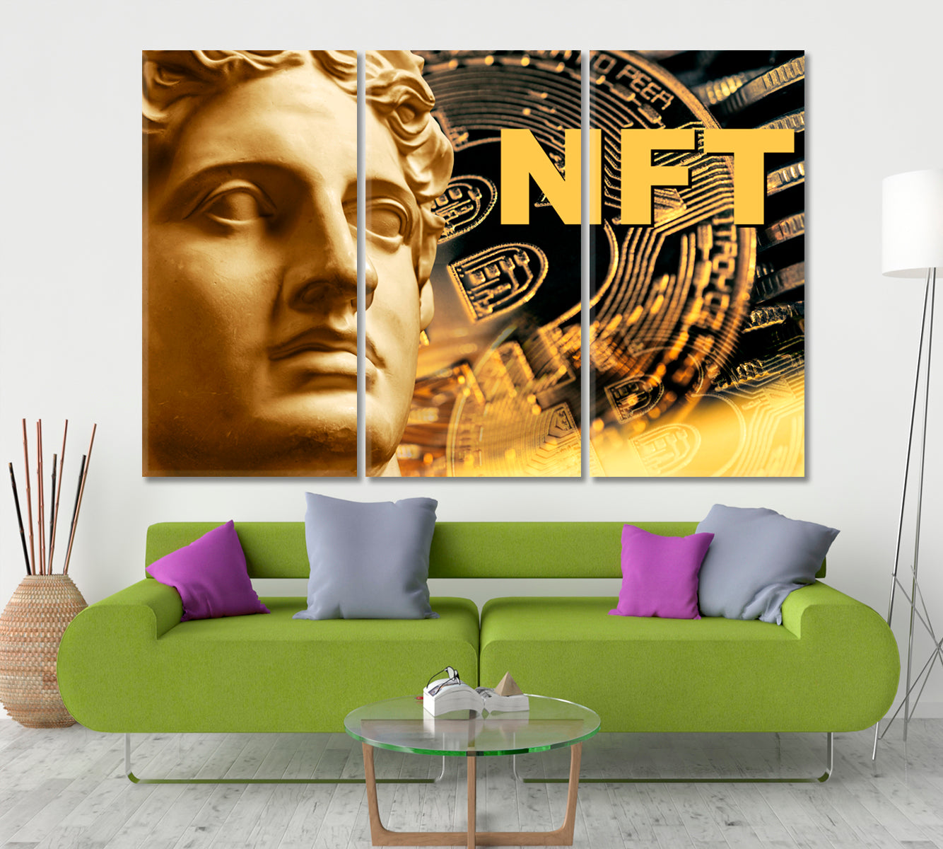 NFT Crypto Art Poster Office Wall Art Canvas Print Artesty 3 panels 36" x 24" 