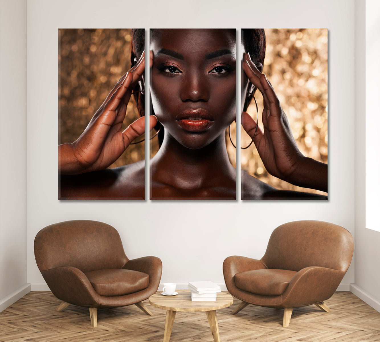 BEAUTY Gorgeous Black Woman Beauty Salon Artwork Prints Artesty 3 panels 36" x 24" 
