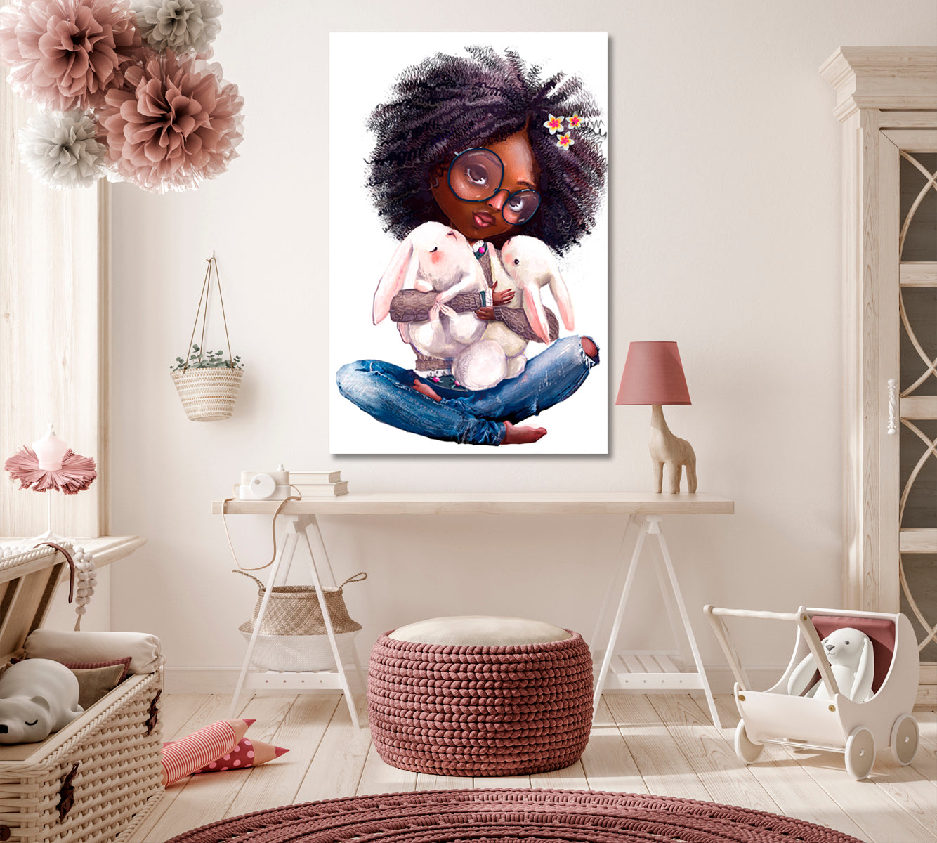 KIDS ART Cute Little Girls Sweet Kids Baby Nursery Home Room Decor Canvas Print | Vertical Kids Room Canvas Art Print Artesty   