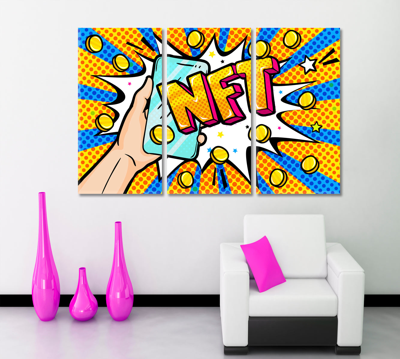 Hand Holding Phone NFT Pop Art Poster Office Wall Art Canvas Print Artesty 1 panel 24" x 16" 