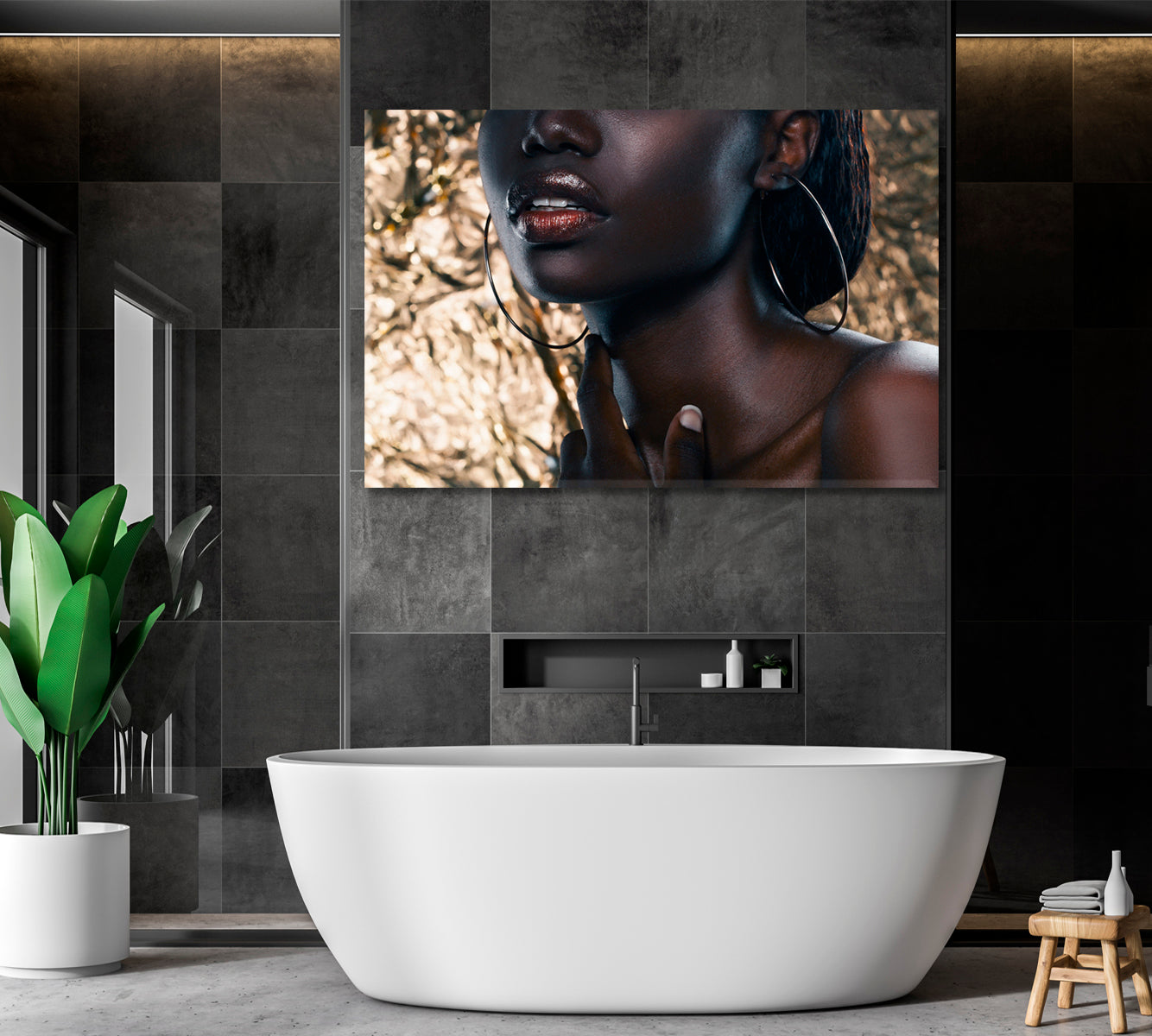 Attractive African American Woman Spa, Zen Wall Canvas Art Artesty   