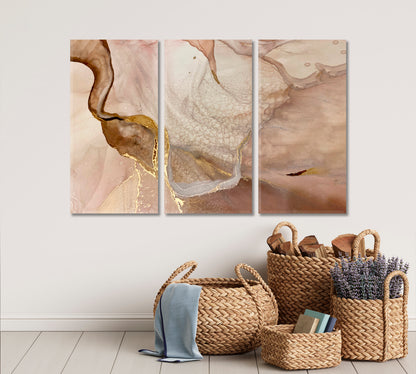 Tender Beige And Ivory Pastel Colors Golden Veins Abstract Marble Fluid Art, Oriental Marbling Canvas Print Artesty   