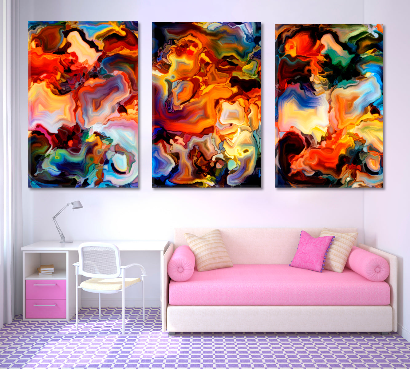 Set of 3 Vertical Panels Abstract Art Print Artesty   