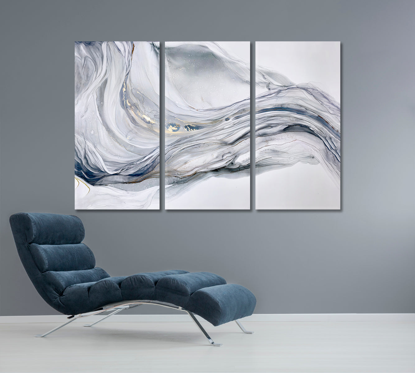 Beautiful Tender Blue Gray Abstract Waves Marble Effect Painting Fluid Art, Oriental Marbling Canvas Print Artesty   